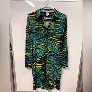 Anne Klein Blue Green Black Snake Print Shirtdress